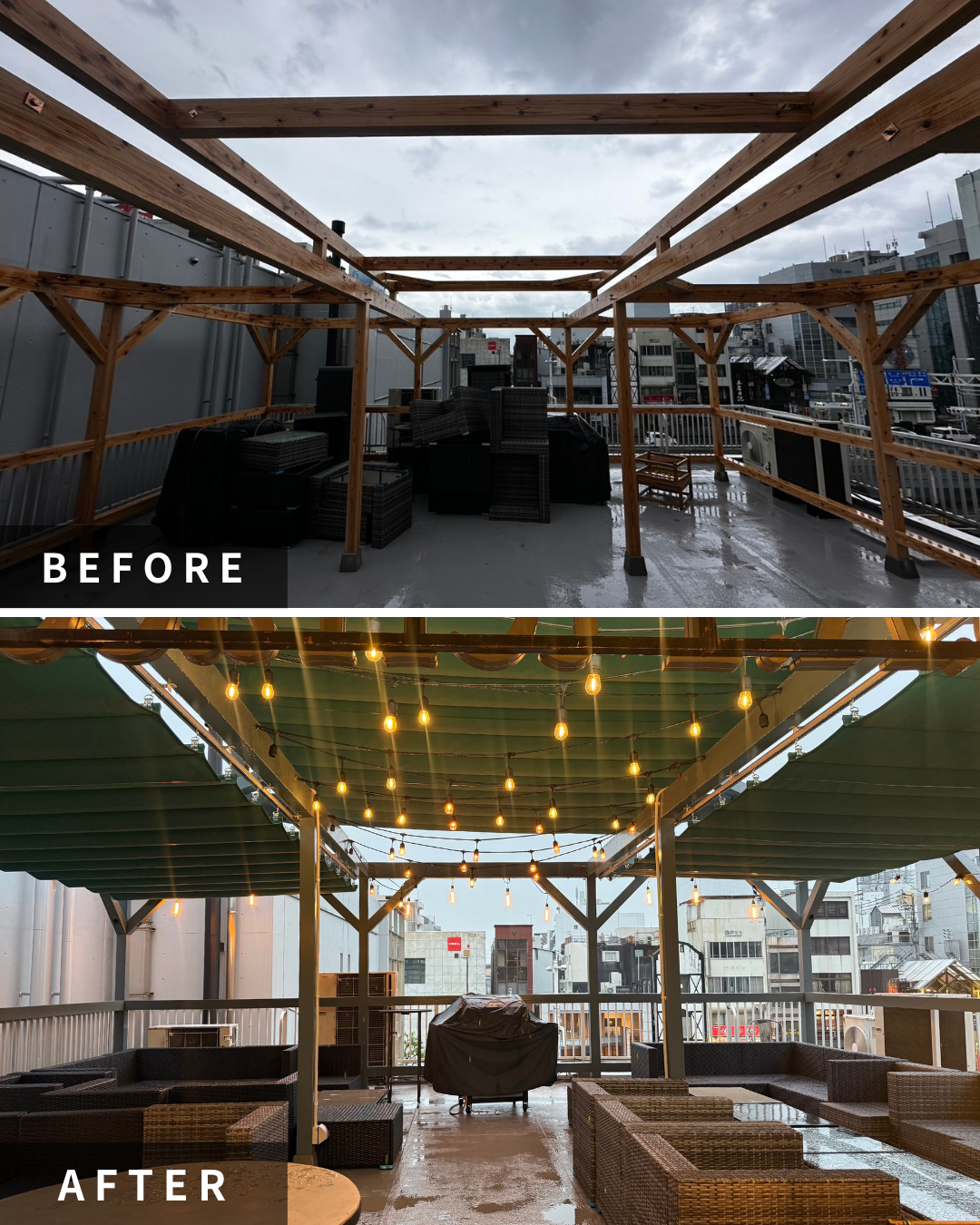 はりまや町 B.A.T.terrace 屋外BBQスペース開閉式テント設置