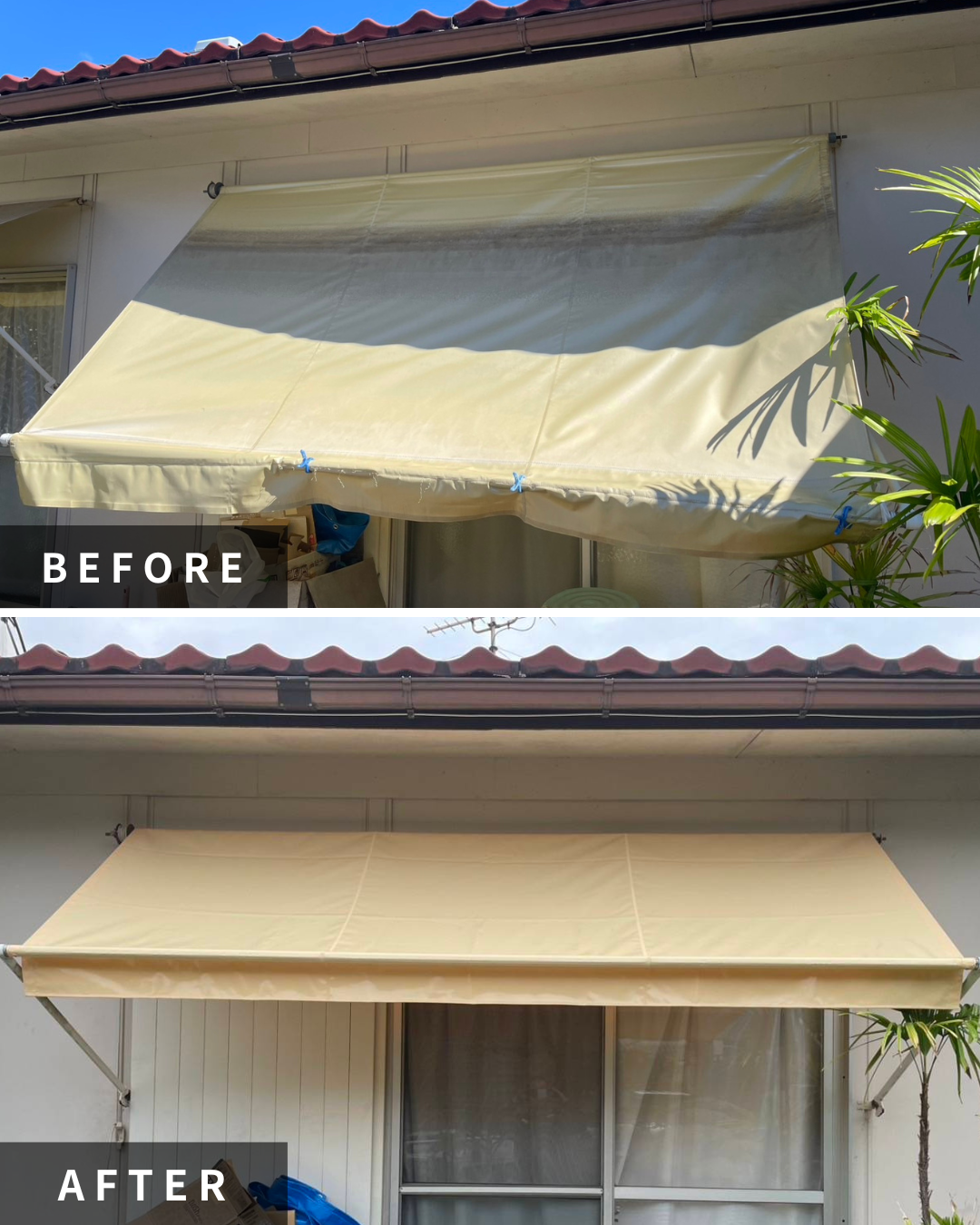 巻き上げ式テントのリニューアル工事